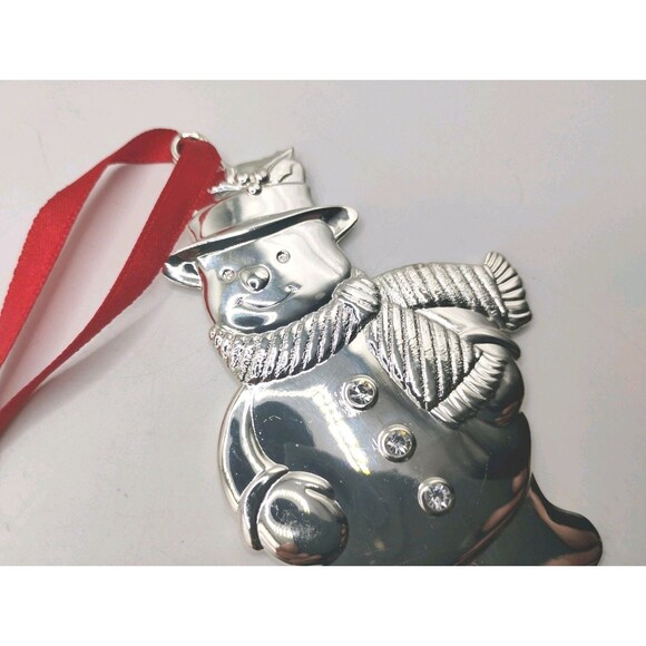 Lenox Silver Plated, White Rhinestone Gems, Snowman Christmas Tree Ornament - Picture 2 of 6